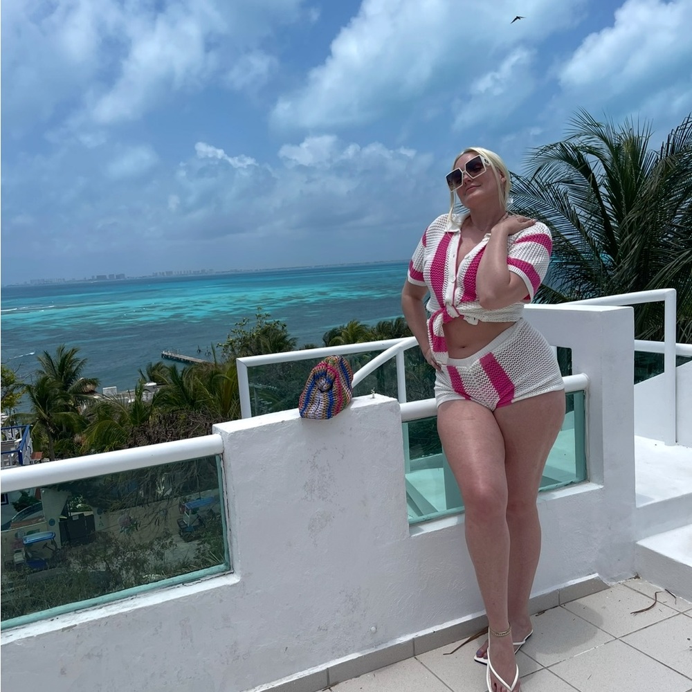 Pink and White Crochet Bikini Set
